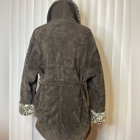 Wilsons Suede Leather Animal Print Faux Fur Lined Belted Jacket. GUC - Picture 3 of 10